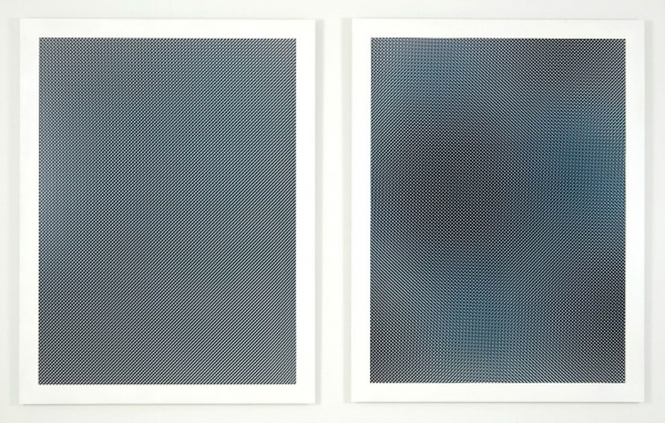 Liz Deschenes; Moiré #6 & #7 (diptych), 2007; UV laminated chromogenic prints; Framed: 60 x 97 11/16 inches (152.4 x 248.1 cm); Each sheet size: 54 x 40 inches (137.2 x 101.6 cm); Unique prints