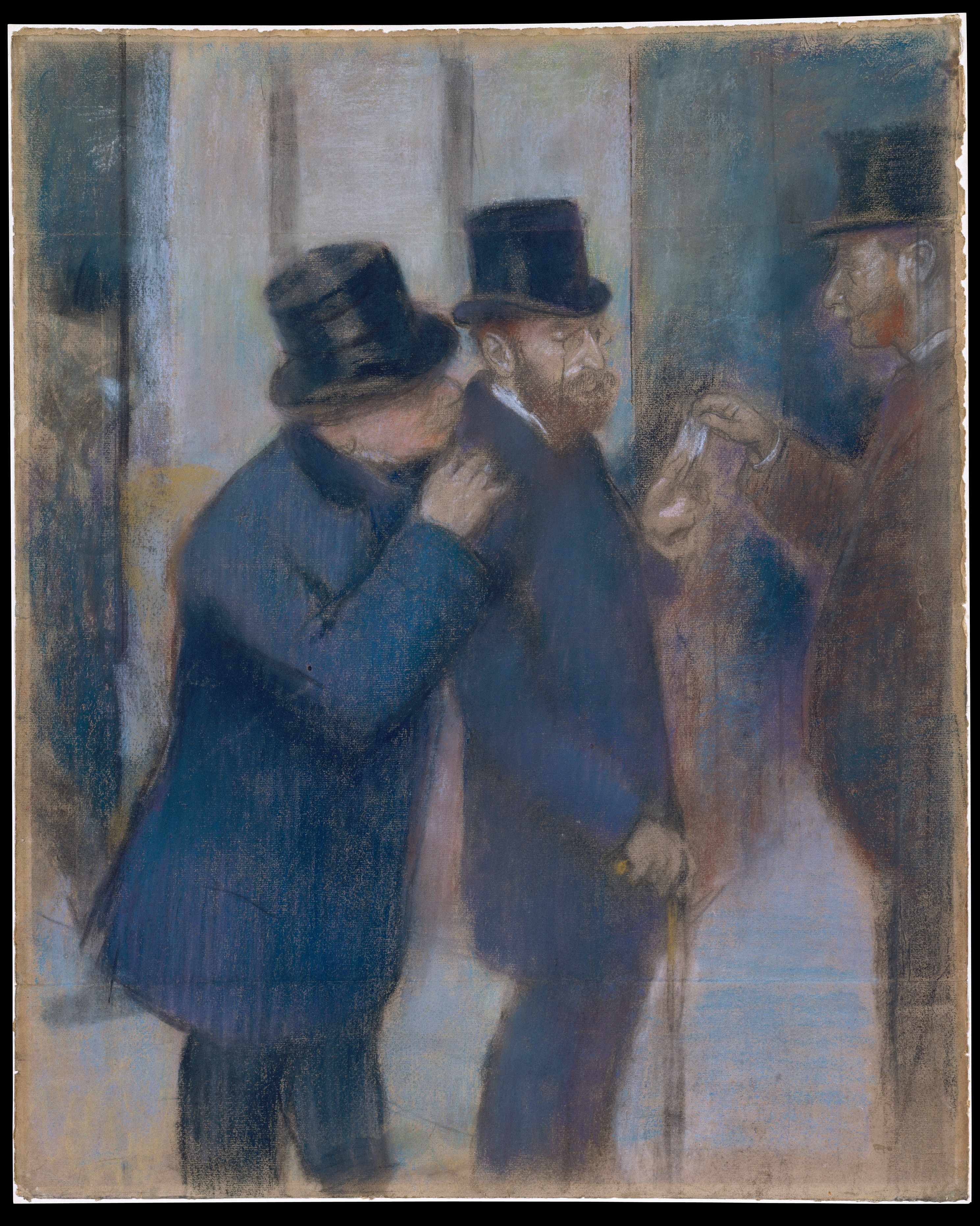 Fig. 2. Edgar Degas, Portraits at the Stock Exchange, ca. 1878-79. Pastel on paper, pieced and laid down on canvas, 28 3/8 × 22 7/8 in. (72 × 58 cm). Metropolitan Museum of Art, New York. Photo: Metropolitan Museum of Art