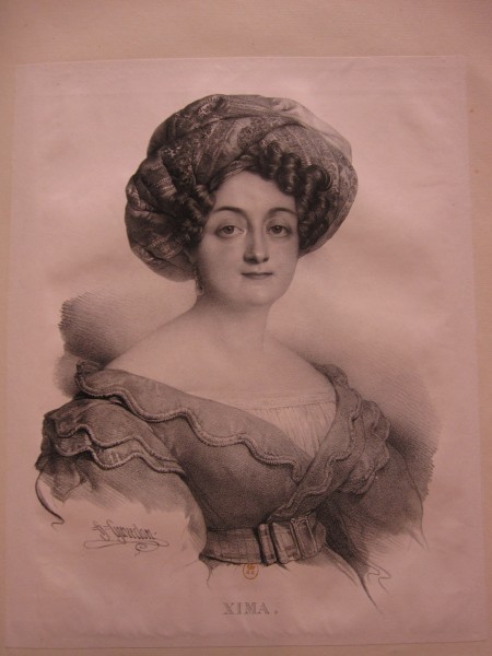 Fig. 22. Henri Grévedon, Alphabet des Dames, ou Recueil de vingt-cinq portraits de fantaisie, “Xima,” Paris, Chaillou-Potrelle, 1828-1830, lithograph on in black on wove paper, 40.8 x 23.7 cm. (Bibliothèque nationale de France, Paris). 