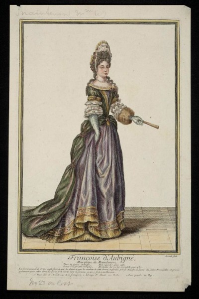 Fig. 3. Antoine Trouvain, Françoise d’Aubigné, Marquise de Maintenon, ca. 1691, hand-colored engraving on paper, 29 x 19 cm. 